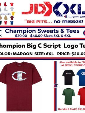 Big & Tall Champion Big C Logo T Shirt 6XL - Maroon